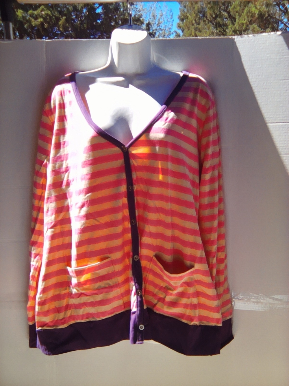 Striped Pink and Tan Button Tee Shirt